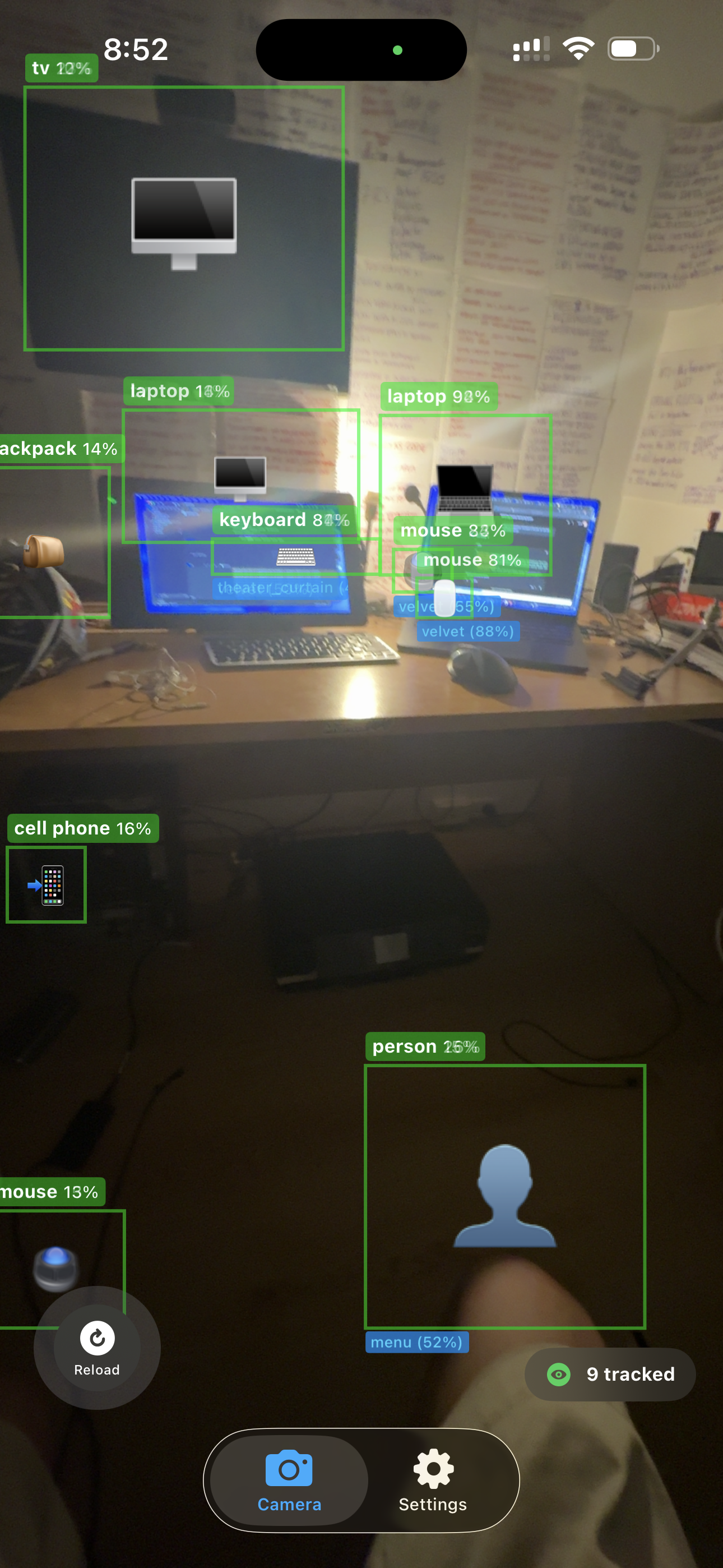 Desk setup with multiple objects detected